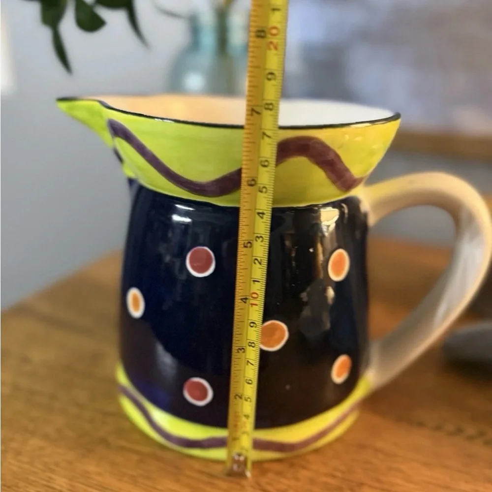 Certified International Lemongrass 1997 Ceramic Pitcher Polka Dot Multicolor